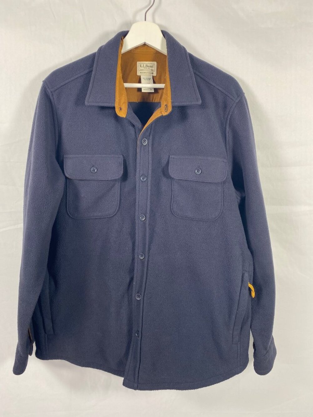 LL Bean Fleece Shacket Mens L Reg Slightly Fitted Blue Button Up Shirt Jacket